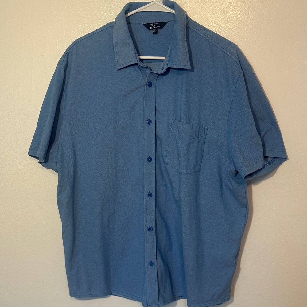 BEN SHERMAN Men's Blue Short Sleeve Button Down Shirt